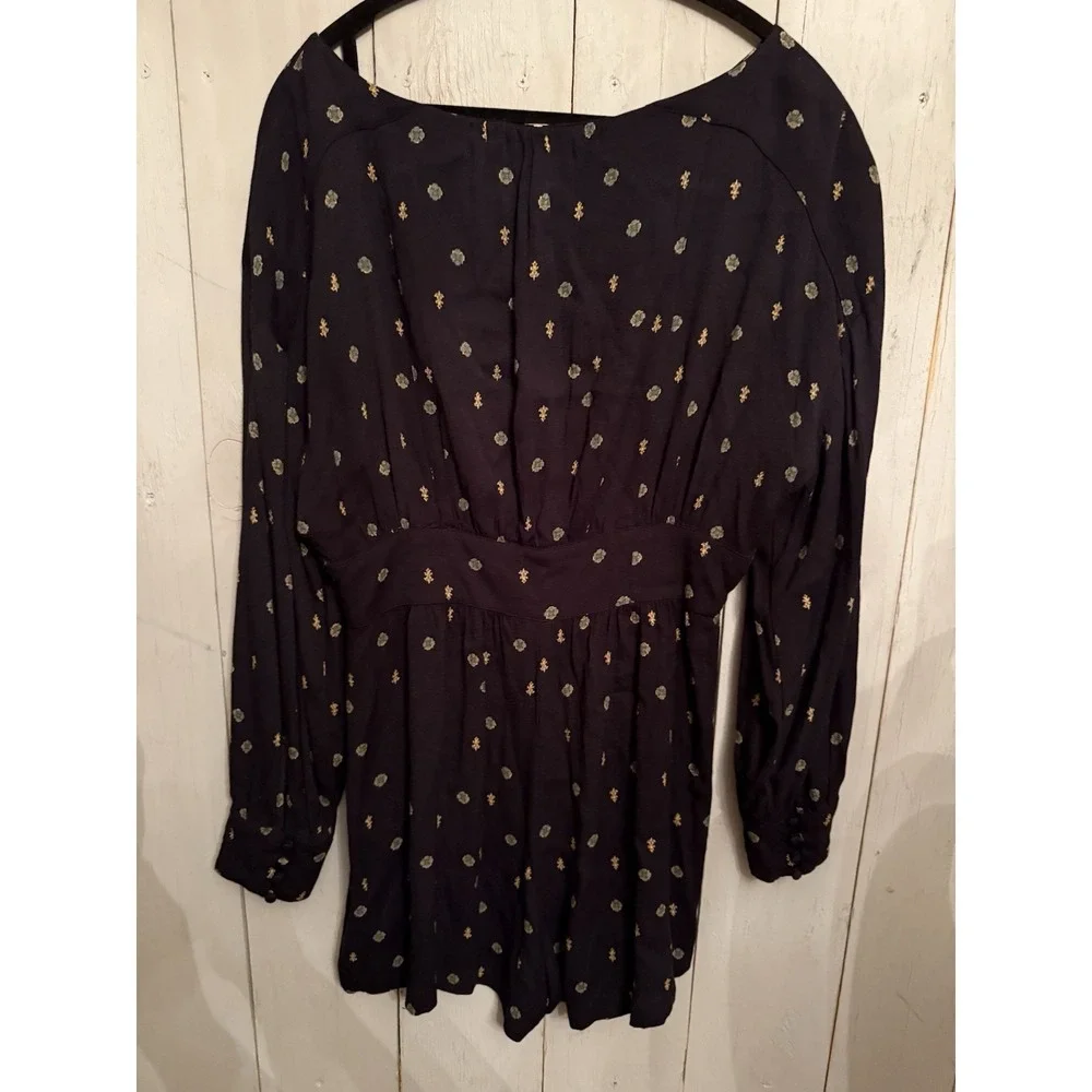 Free People Love Grows Romper Printed‎ Lg Black Keyhole Boho Jumpsuit